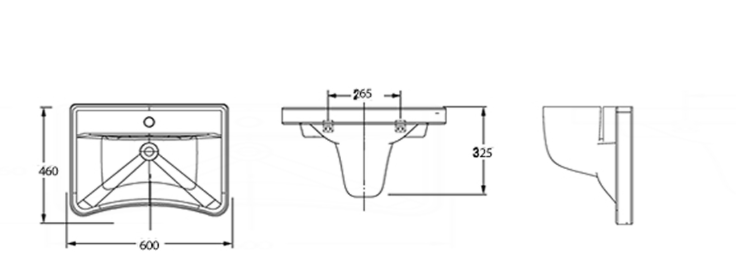 AKW ergonomic concave wash basin 600mm with semi pedestal (23115) front view