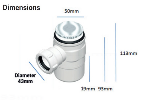AKW GW19 gravity waste 25125 side profile showing shallow trap