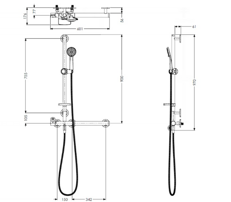AKW Onyx Combo L-Shape Grab Rail & Mixer Shower – Left Hand (25436L-LS)