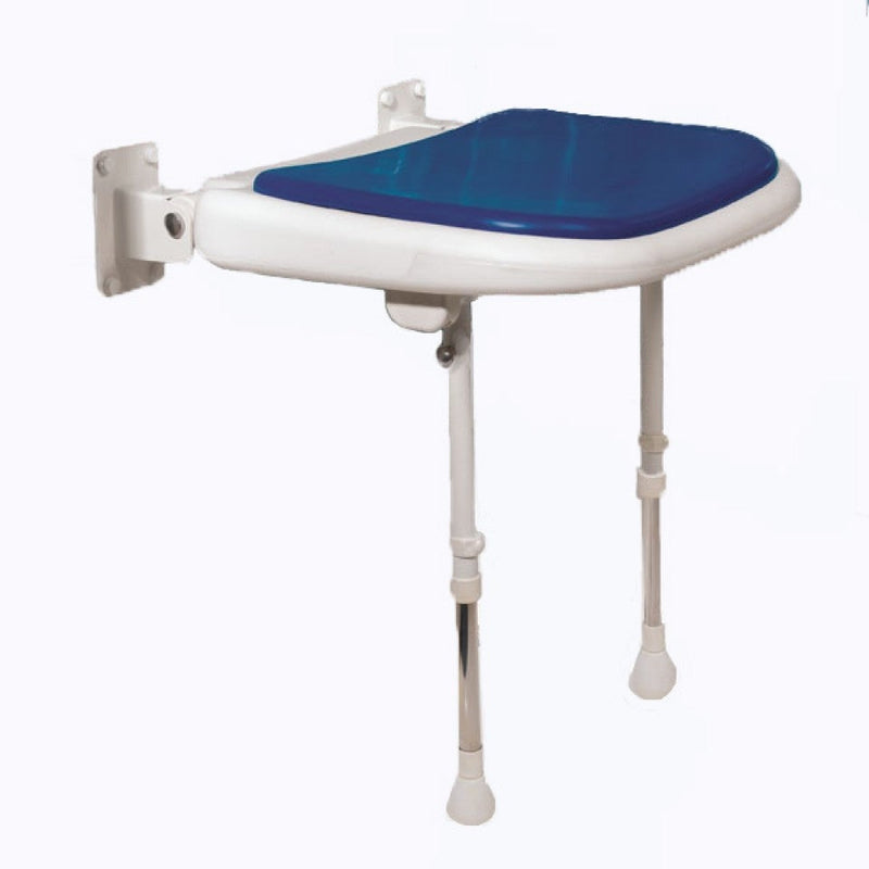AKW 04070P Advanced Wall Mounted Fold Up Blue Padded Seat With Support Legs