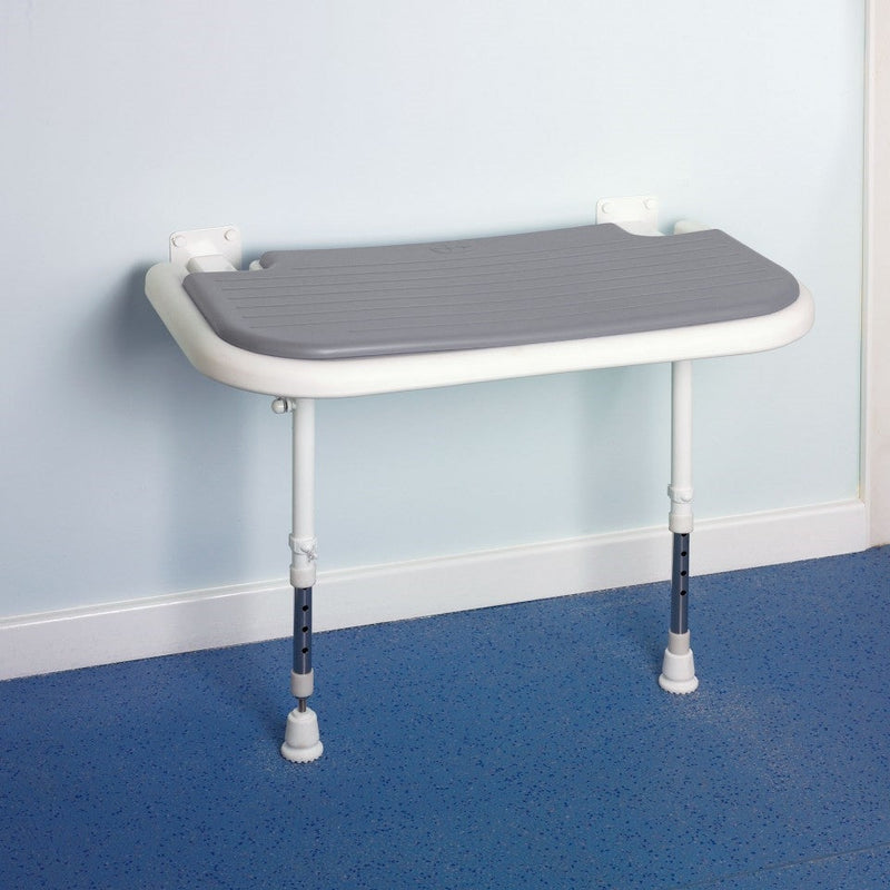 AKW 04570P Larger Extra Wide Wall Mounted Grey Padded Shower Seat With Fold Up Legs