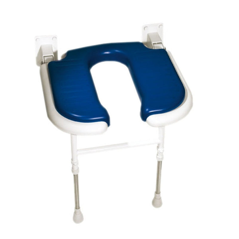 AKW 04100P Standard Wall Mounted Horseshoe Shower Seat, Blue Padded