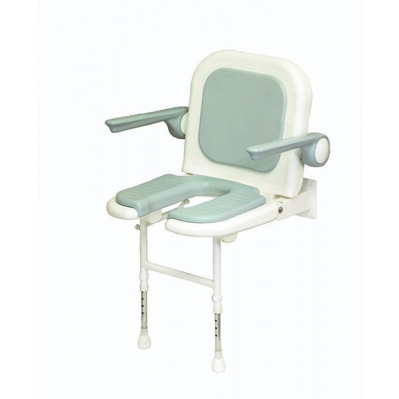 AKW 04260P Standard Horseshoe Wall Mounted Shower Seat with Grey Padded Back and Arms