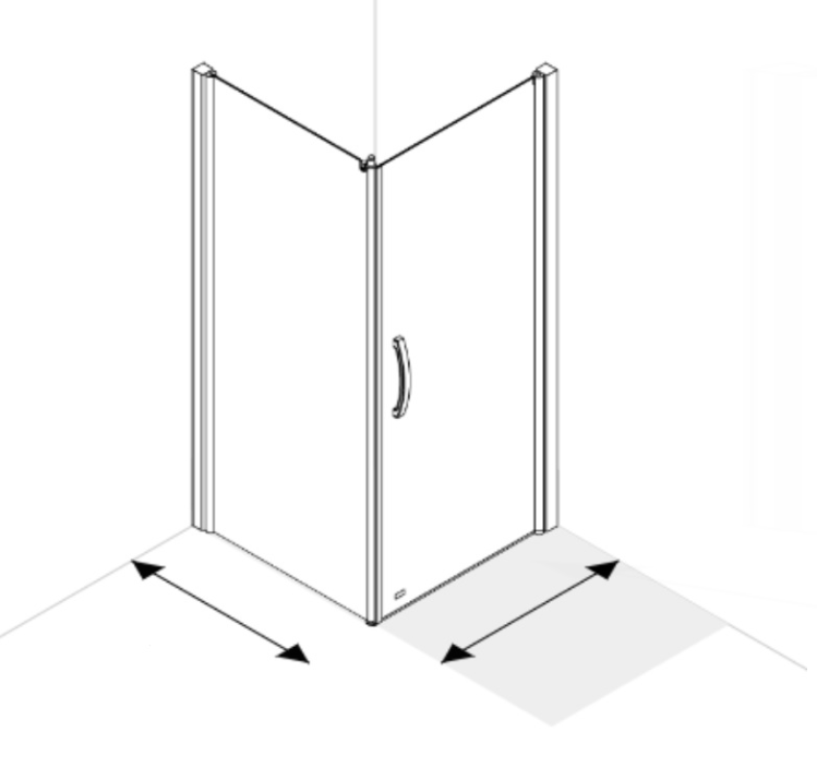 AKW Larenco full height corner glass shower enclosure with hinged door and fixed side panel