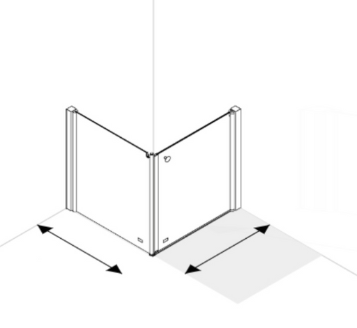 AKW Larenco Care half height corner glass shower enclosure with door and side panel with support poles