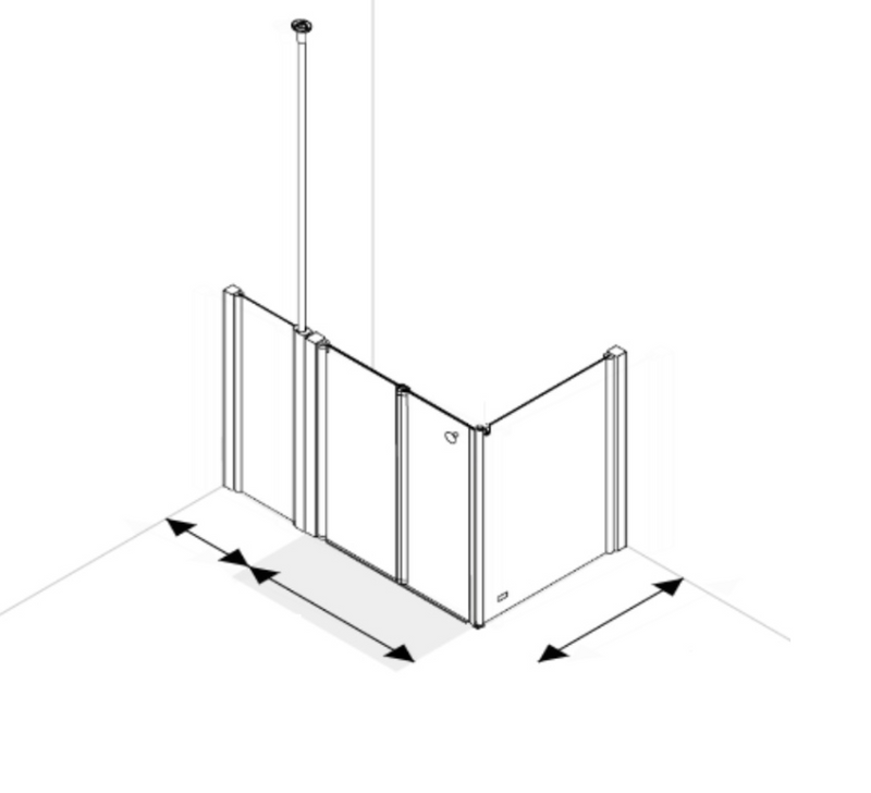 AKW Larenco Care half height bi-fold corner glass shower enclosure 1200mm door with side panel and ceiling pole