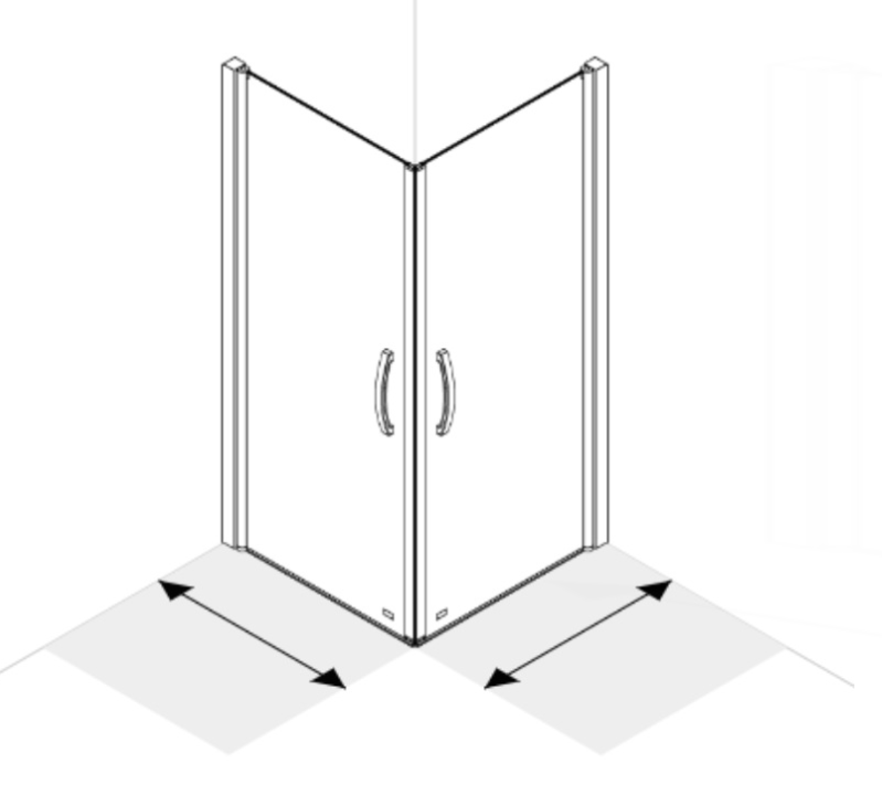 AKW Larenco full height corner entry glass shower enclosure with two hinged doors meeting at the corner