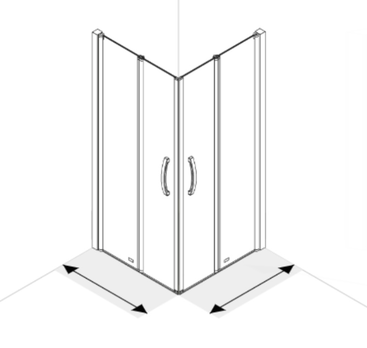 AKW Larenco full height corner entry bi-fold glass shower enclosure with two folding doors meeting at the corner
