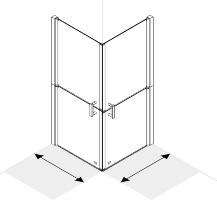 AKW Larenco Duo corner entry glass shower enclosure with two split doors meeting at the corner