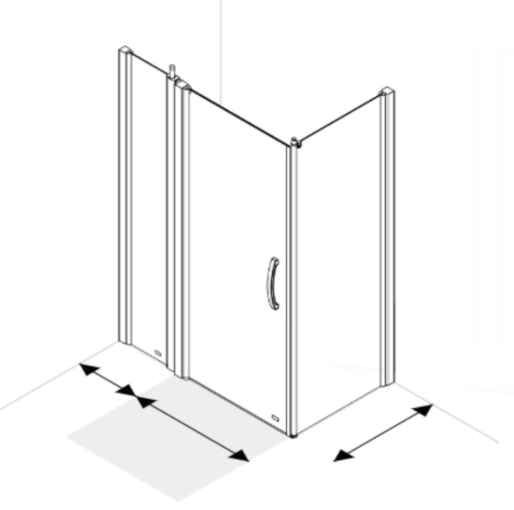 AKW Larenco extended full height corner glass shower enclosure with hinged door, 400mm panel and side panel