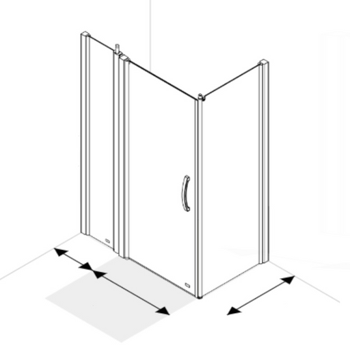 AKW Larenco extended full height corner glass shower enclosure with hinged door, 400mm panel and side panel