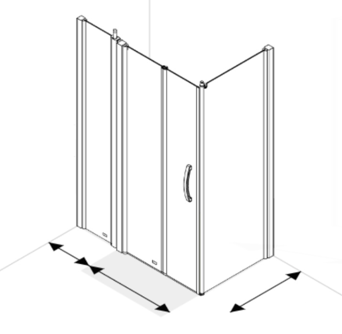 AKW Larenco extended full height bi-fold corner glass shower enclosure with folding door, 400mm panel and side panel