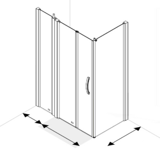 AKW Larenco extended full height bi-fold corner glass shower enclosure with folding door, 400mm panel and side panel