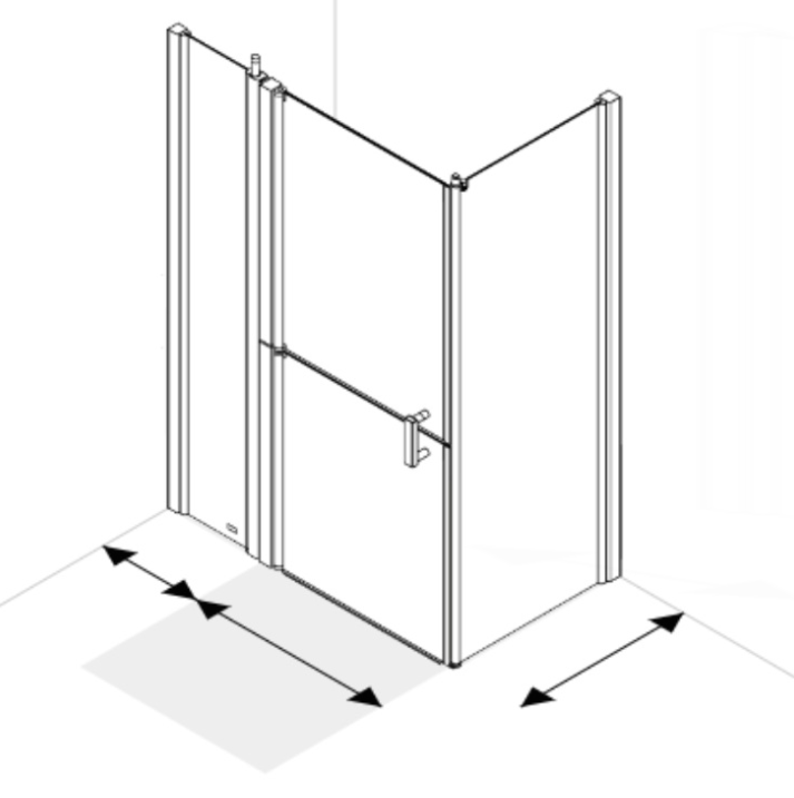 AKW Larenco extended Duo corner glass shower enclosure with split door, 400mm panel and side panel