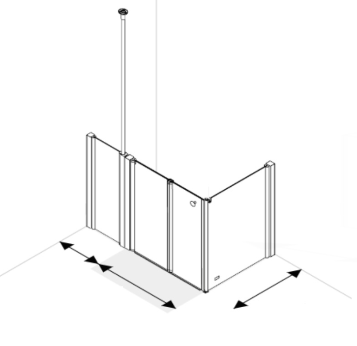AKW Larenco extended Care half height bi-fold corner glass shower enclosure with folding door, 400mm panel and side panel