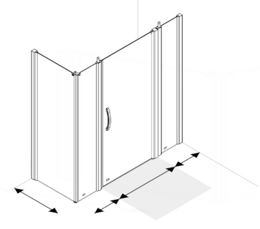 AKW Larenco double extended full height corner glass shower enclosure with hinged door, two 400mm panels and side panel