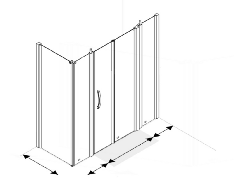 AKW Larenco double extended full height bi-fold corner glass shower enclosure with folding door, two 400mm panels and side panel
