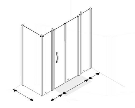 AKW Larenco double extended full height bi-fold corner glass shower enclosure with folding door, two 400mm panels and side panel