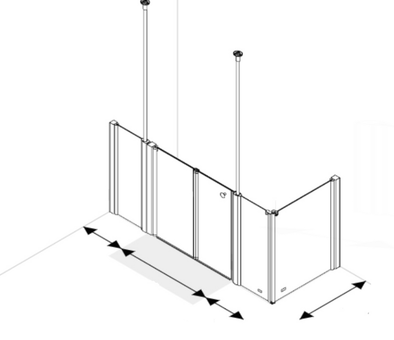 AKW Larenco double extended Care half height bi-fold corner glass shower enclosure with folding door, two 400mm panels and side panel
