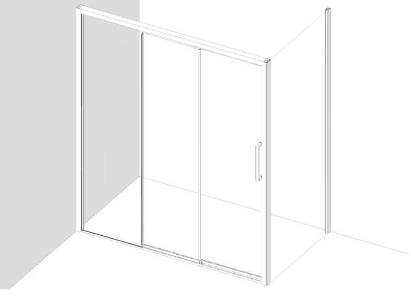 AKW Larenco 3 panel sliding glass shower screen showing sliding panel detail