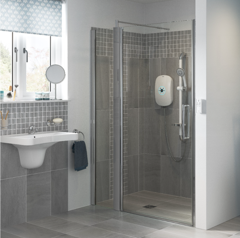 AKW Larenco full height extended alcove glass shower door with 400mm inline panel technical drawing