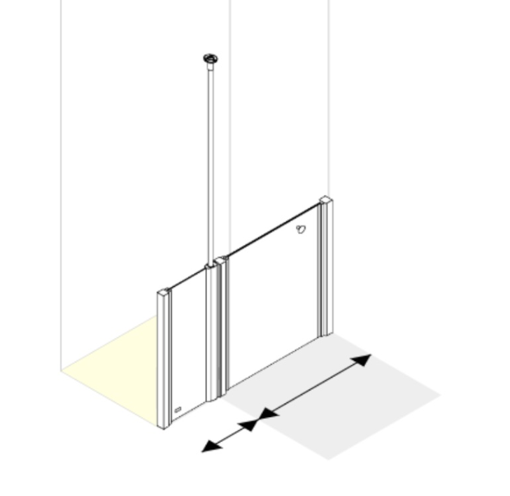 AKW Larenco Care half height extended alcove glass shower door with 400mm inline panel and support pole