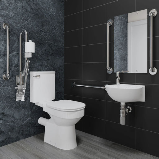 AKW low level contemporary Doc M pack with polished stainless steel grab rails (28316SS)