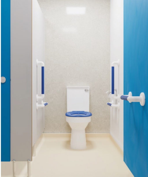 AKW close coupled ambulant Doc M pack with fluted blue grab rails (28318FBU)