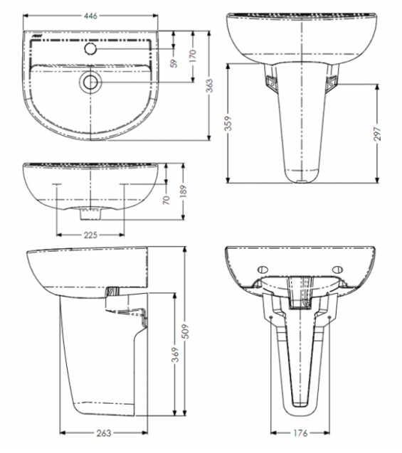 AKW Navlin 450mm 2TH Basin & Semi Pedestal (28334)