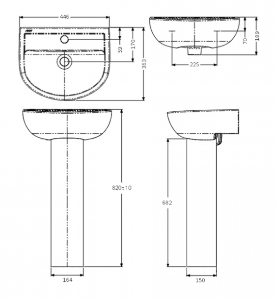 AKW Navlin 450mm 2TH Basin & Full Pedestal (28334-FP)