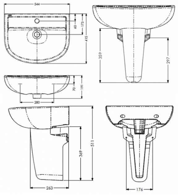AKW Navlin 550mm 2TH Basin & Semi Pedestal (28336)