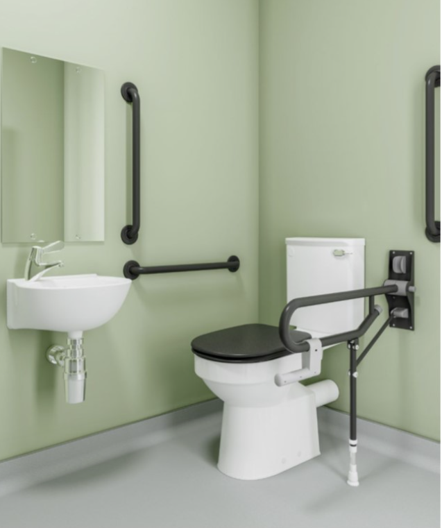AKW close coupled standard Doc M pack with 450mm basin and fluted white grab rails (28339FWH)