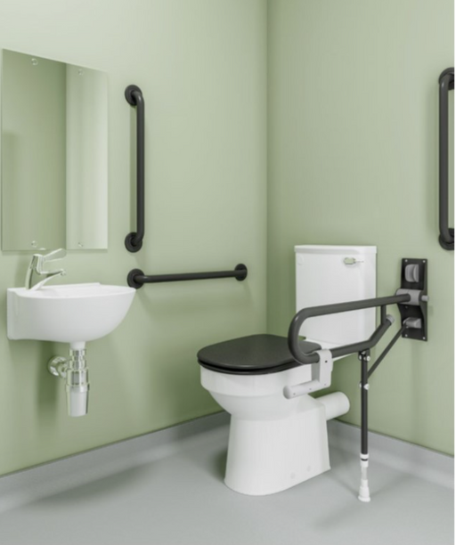 AKW close coupled standard Doc M pack with 450mm basin and fluted white grab rails (28339FWH)