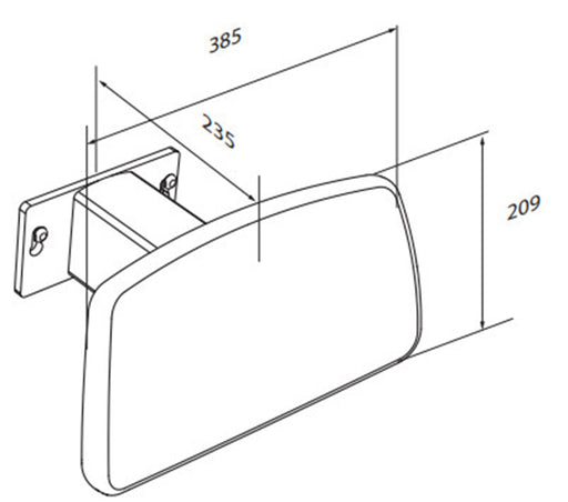 Pressalit PLUS Backrest, 385mm, Removeable, for Toilet Lifter - dimensioned drawing