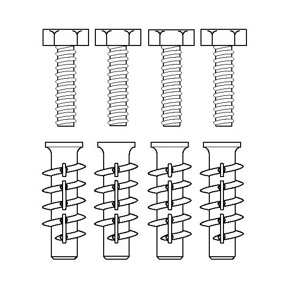 Pressalit Mounting Kit — 4 × Bolts M8 × 35 with FTP M 8 Plugs, for Aerated Concrete (Aircrete) (V8653)