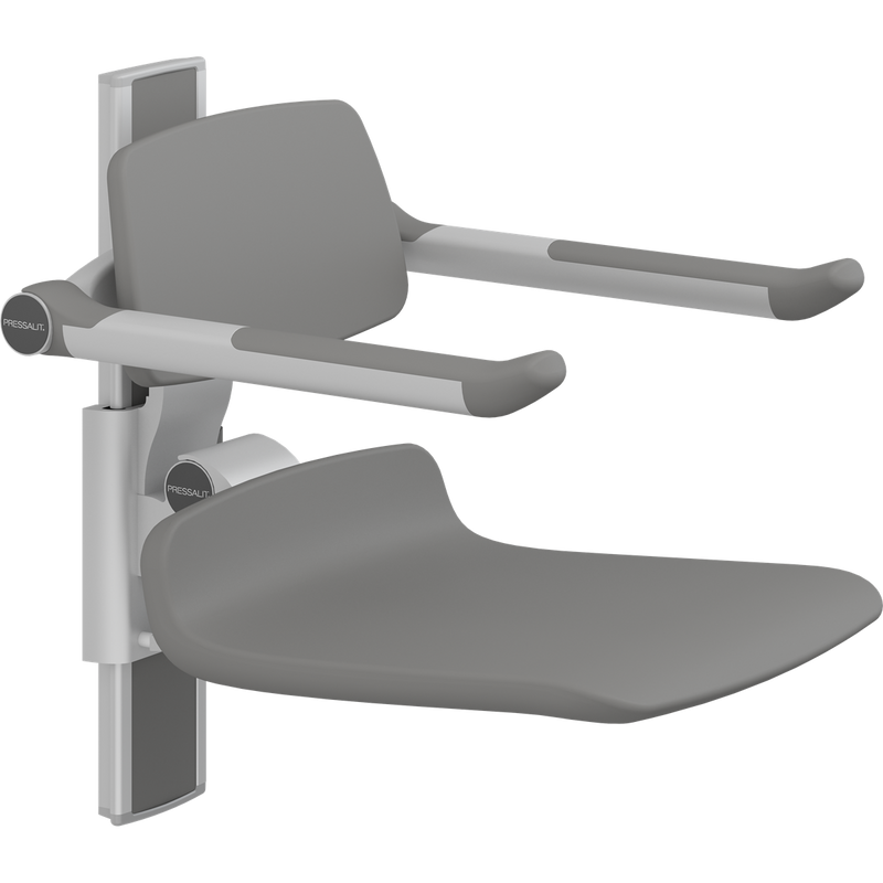 Pressalit PLUS Shower Seat 450 incl. Backrest & Armrests, Manually Height Adjustable, Anthracite (R7434112)