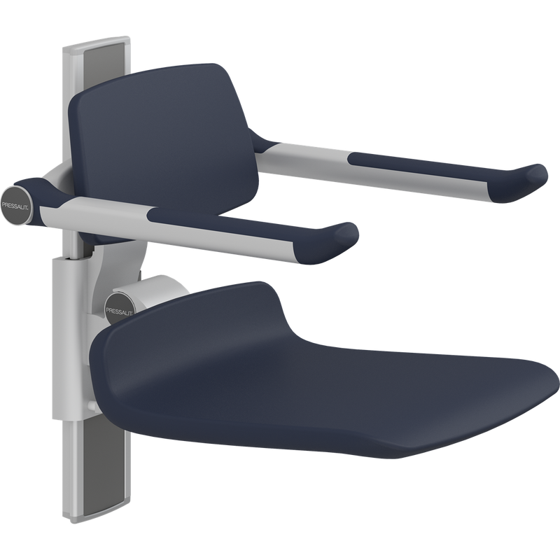 Pressalit PLUS Shower Seat 450 incl. Backrest & Armrests, Manually Height Adjustable, Dark Blue (R7434108)
