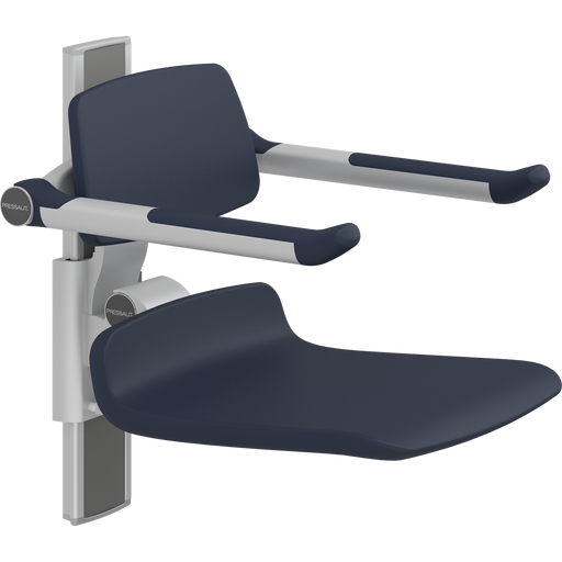 Pressalit PLUS Shower Seat 450 incl. Backrest & Armrests, Manually Height Adjustable, Dark Blue (R7434108)