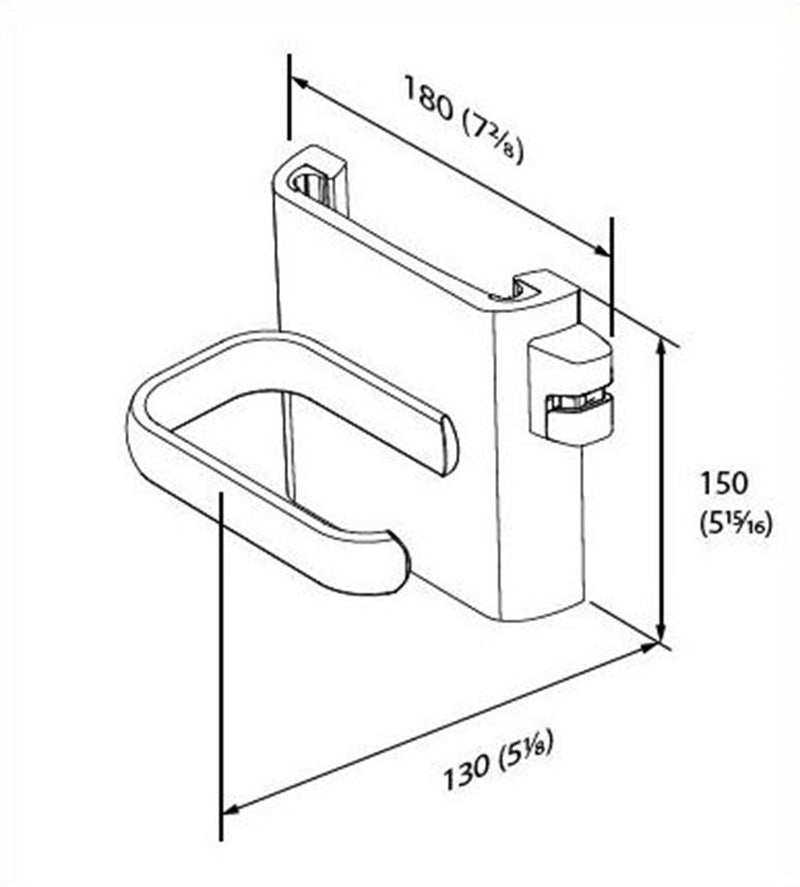 Pressalit Paper Holder for Vertical PLUS Wall Track dimensioned drawing (R9323)