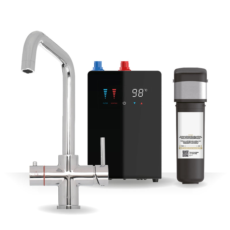 Brewmaster 3-in-1 square instant boiling water kitchen tap in Chrome with digital under-sink tank