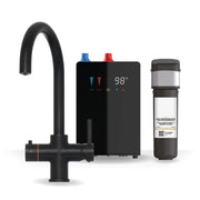 Brewmaster 3-in-1 swan neck instant boiling water kitchen tap in Matt Black with digital under-sink tank