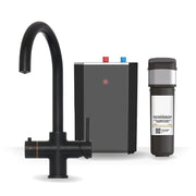 Brewmaster 3-in-1 swan neck instant boiling water kitchen tap in Matt Black with standard 2.4 litre under-sink tank