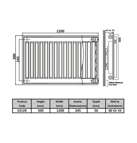 Kartell K-RAD Type 11 Single Panel Radiator 300mm x 1200mm White (S312K)