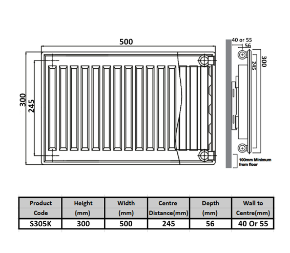 Kartell K-RAD Type 11 Single Panel Radiator 300mm x 500mm White (S305K)
