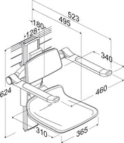 Pressalit PLUS Shower Seat 310 incl. Backrest & Armrests dimensioned drawing (R7364000)