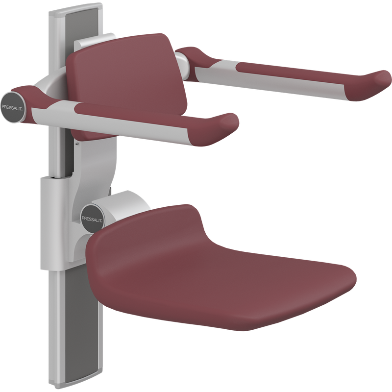 Pressalit PLUS Shower Seat 310 incl. Backrest & Armrests, Manually Height Adjustable, Red (R7334035)