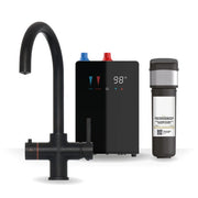 Brewmaster 4-in-1 swan neck instant boiling water kitchen tap in Matt Black with digital under-sink tank