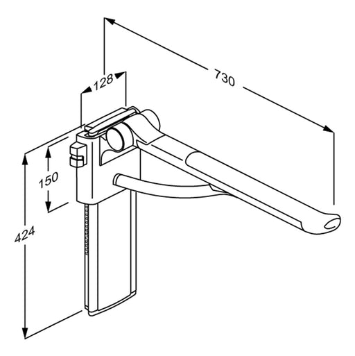 Pressalit PLUS Support Arm 700mm Left Hand dimensions R370370