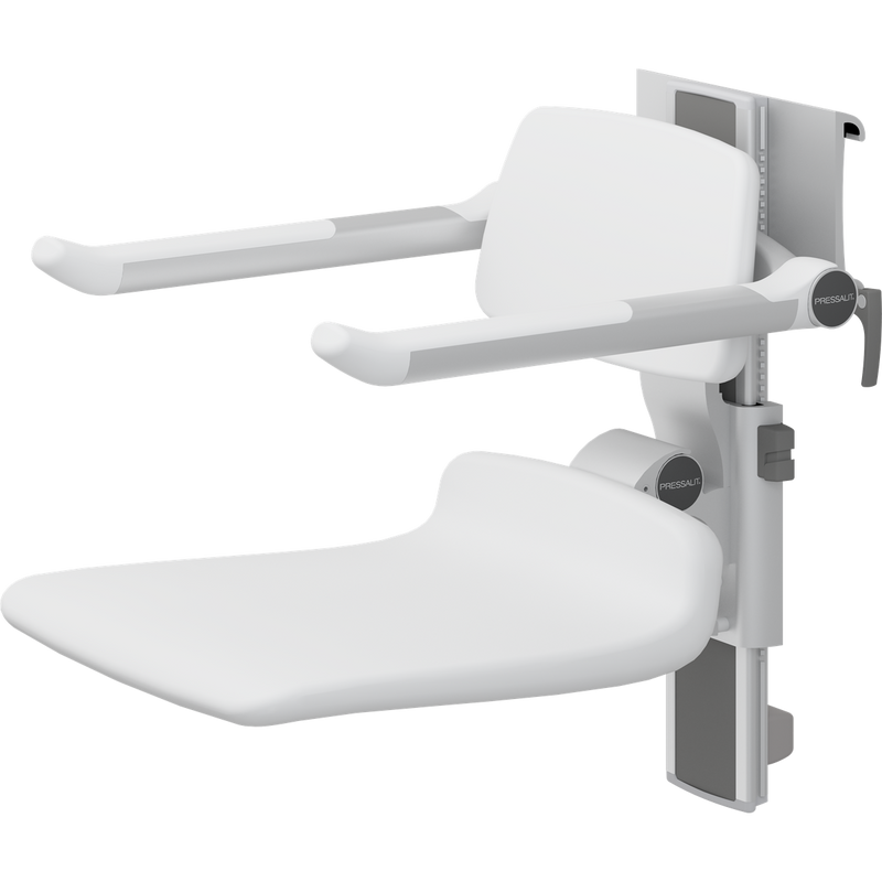 Pressalit PLUS Shower Seat 450 incl. Backrest & Armrests, Manually Height & Sideways Adjustable, White (R7464000)