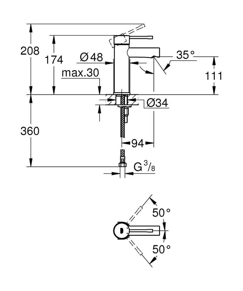 Grohe Essence Basin Mixer Tap 34294001 chrome side profile